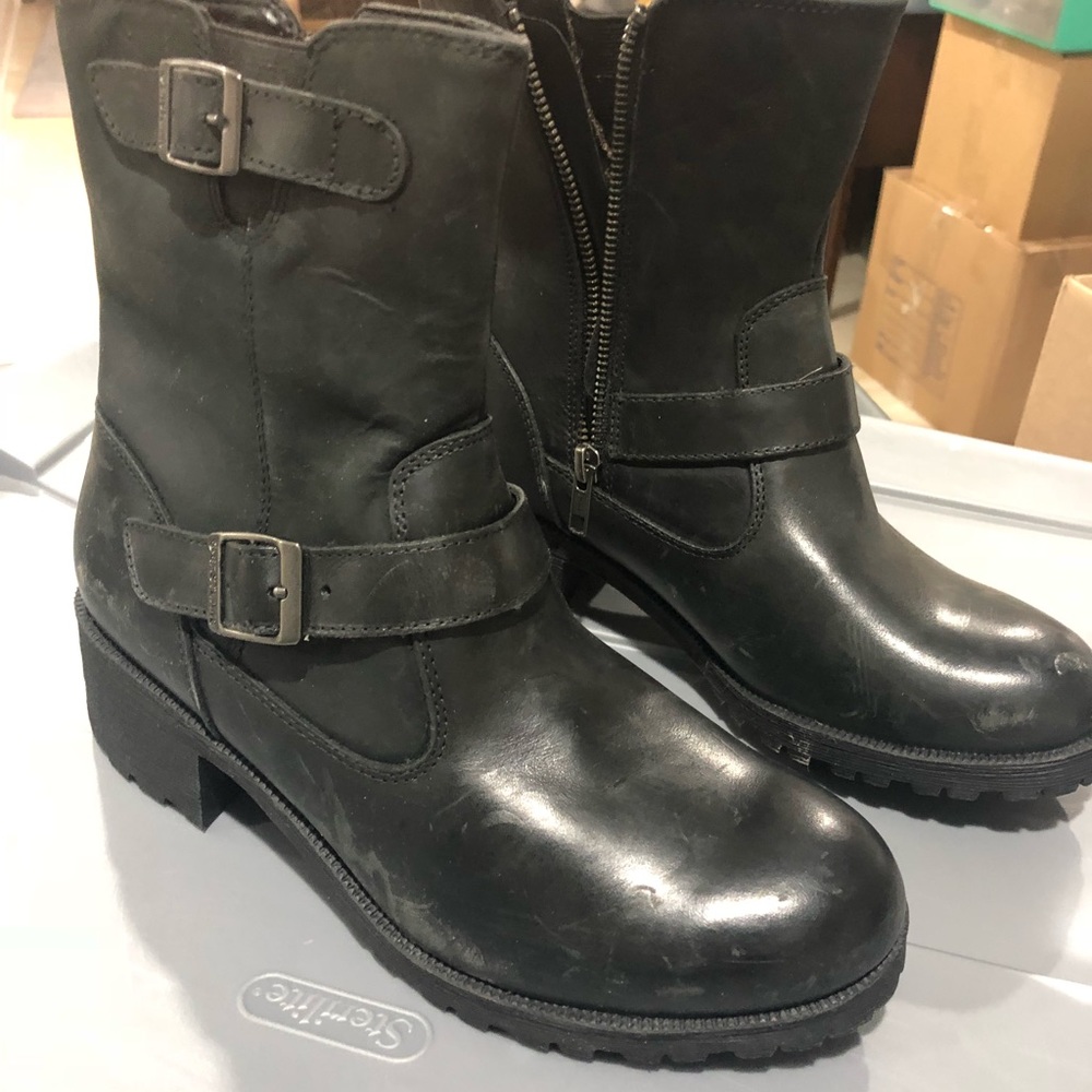 Black. Vegan leather moto boots